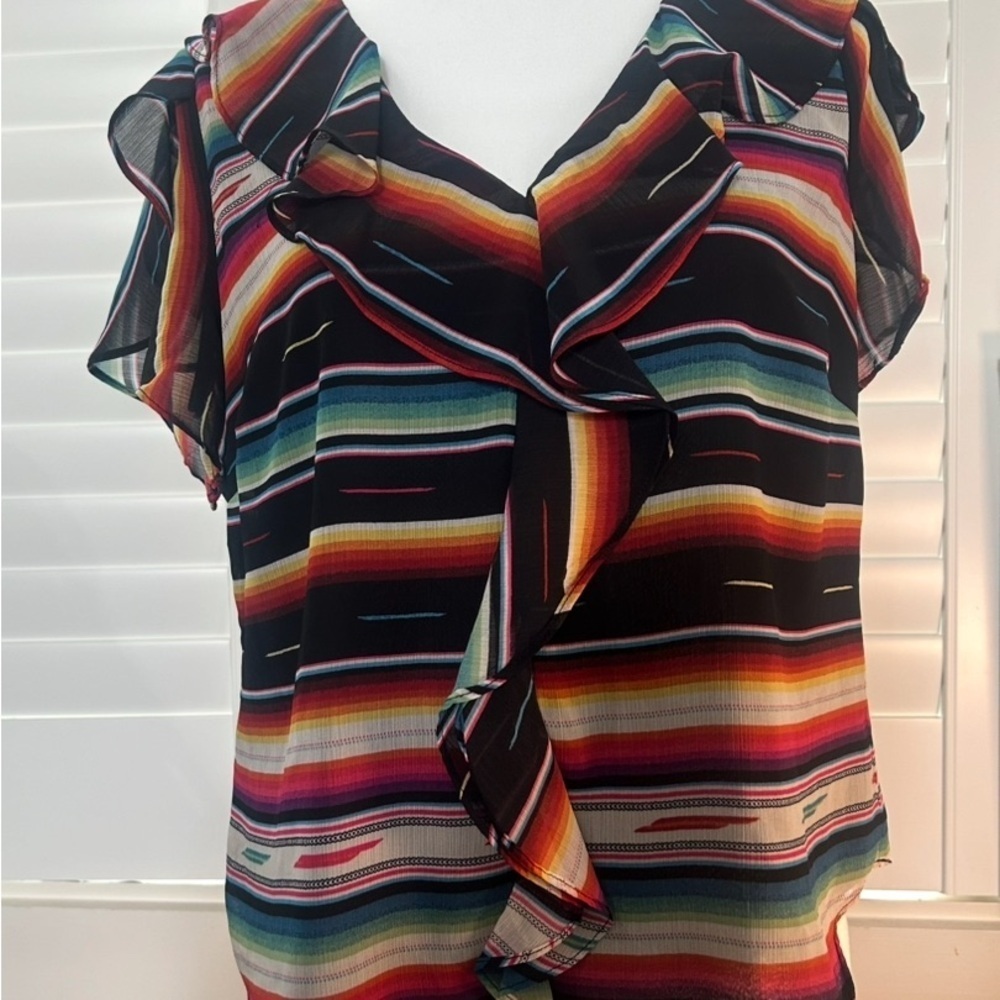 Ralph Lauren Pink and Black Ruffled Tie Front Blouse - Picture 2 of 7
